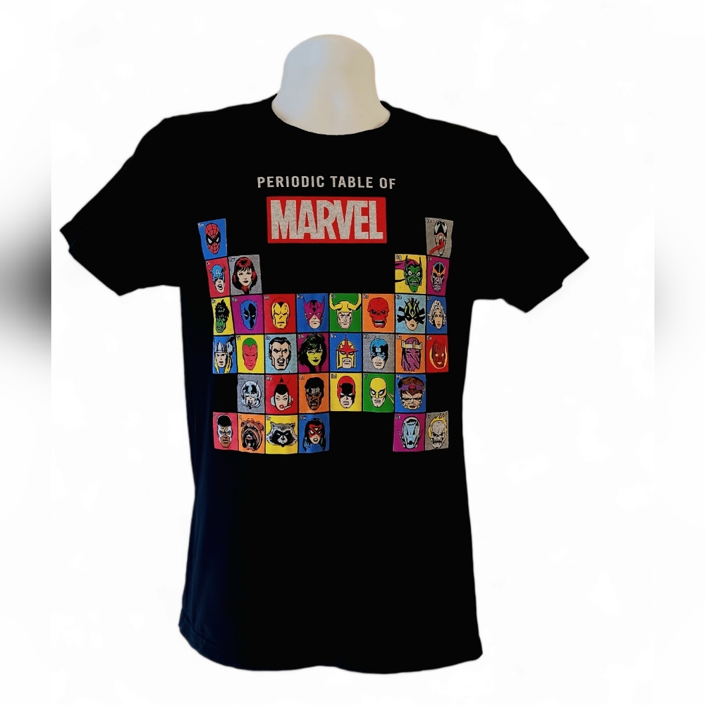 Periodic Table of Marvel men's black short sleeve graphic t-shirt size S